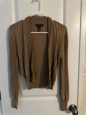 Revamped Women's Ribbed Open-Front Cardigan Sweater - Tan